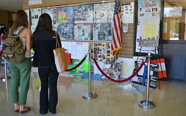 ERHS students view ROTC posters commemorating the lives lost on 9/11.