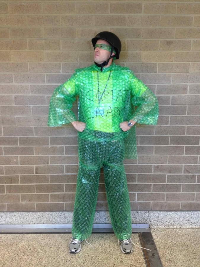 ERHS teacher Mr. Brady shows off his annual crazy day pride dressed as Captain Snappy.