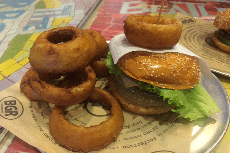 The Burger with a side of onion rings. 