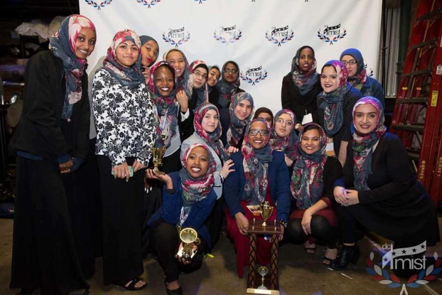Girls, from team Eleanor Roosevelt  that participated in DC MIST regional competitions, pose for a group photo after winning first place. 