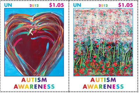 Autism awareness postage stamps from the UN Postal Administration, photo courtesy of the United Nations News Centre
