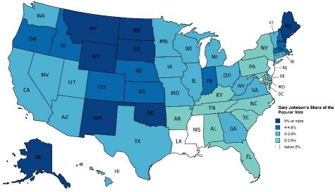 Gary Johnson election results, from mapchart.net