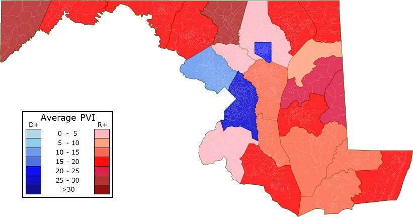 Map of Maryland, representing party demographics 