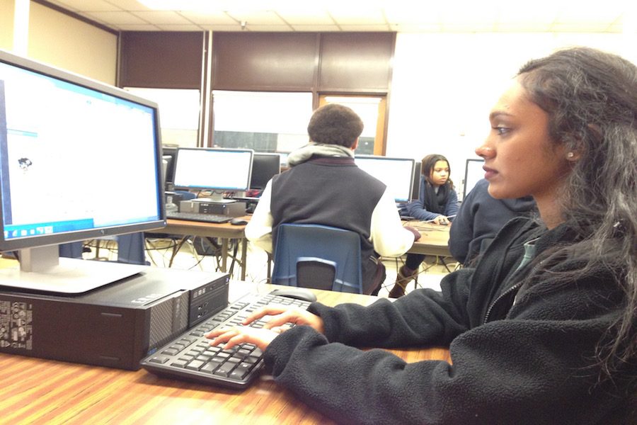 Senior Sheetal George working on her RP project in the computer lab.