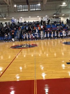 Both teams showing great sportsmanship after the game. 