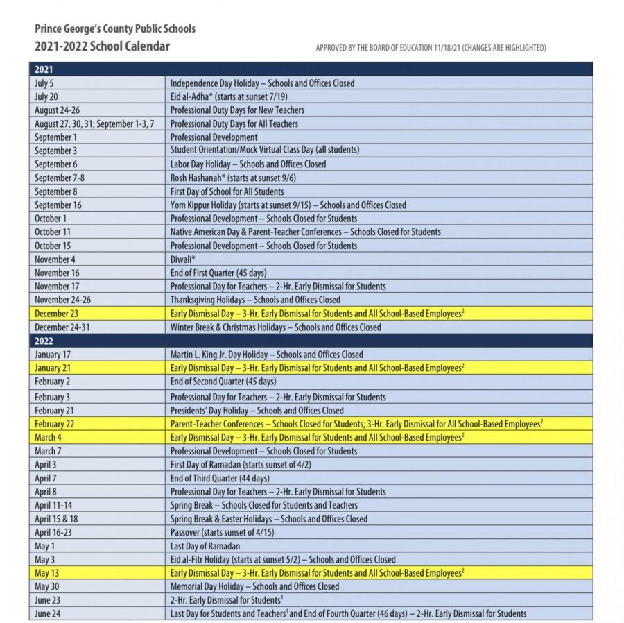Updated+2021-2022+Calendar.+Photo+courtesy+of+PGCPS