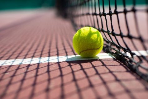 Tennis ball lying on tennis court