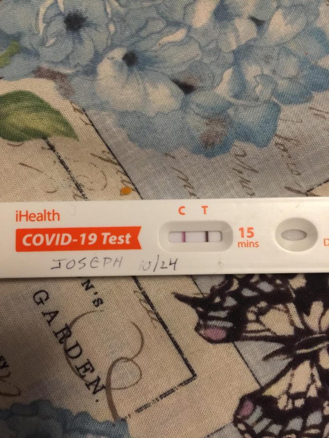 Pictured: My positive COVID test on October 24, 2022 (the start of COVID week) Photo courtesy of Austin Conaty