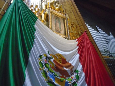 A Mexican flag hangs in a local church closer to where Mr. Gleason visited on his volunteer trip. 