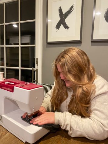 Freshman Caroline Tornquist uses her sewing machine. Photo courtesy of Caroline Tornquist
