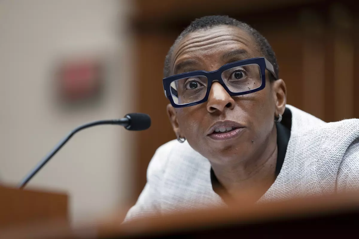 Harvard President Claudine Gay speaks during a House committee hearing last month. Gay, who took office in July, announced her resignation Tuesday. (Mark Schiefelbein / Associated Press)