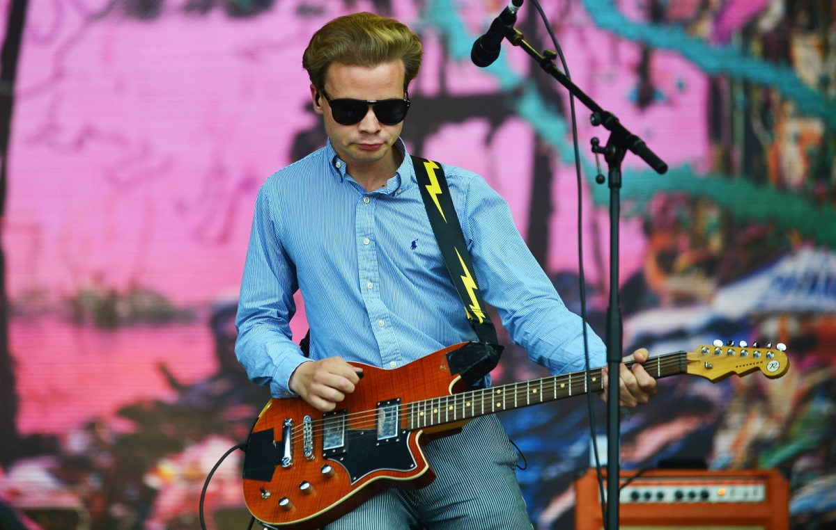 GLASTONBURY, ENGLAND - JUNE 25: Geordie Greep of Black Midi performs on the West Holts stage during day four of Glastonbury Festival at Worthy Farm, Pilton on June 25, 2022 in Glastonbury, England. The 50th anniversary of Glastonburys inaugural event in 1970 was postponed twice after two cancelled events, in 2020 and 2021, due to the Covid pandemic. The festival, founded by farmer Michael Eavis, is the largest greenfield music and performing arts festival in the world. (Photo by Jim Dyson/Getty Images)