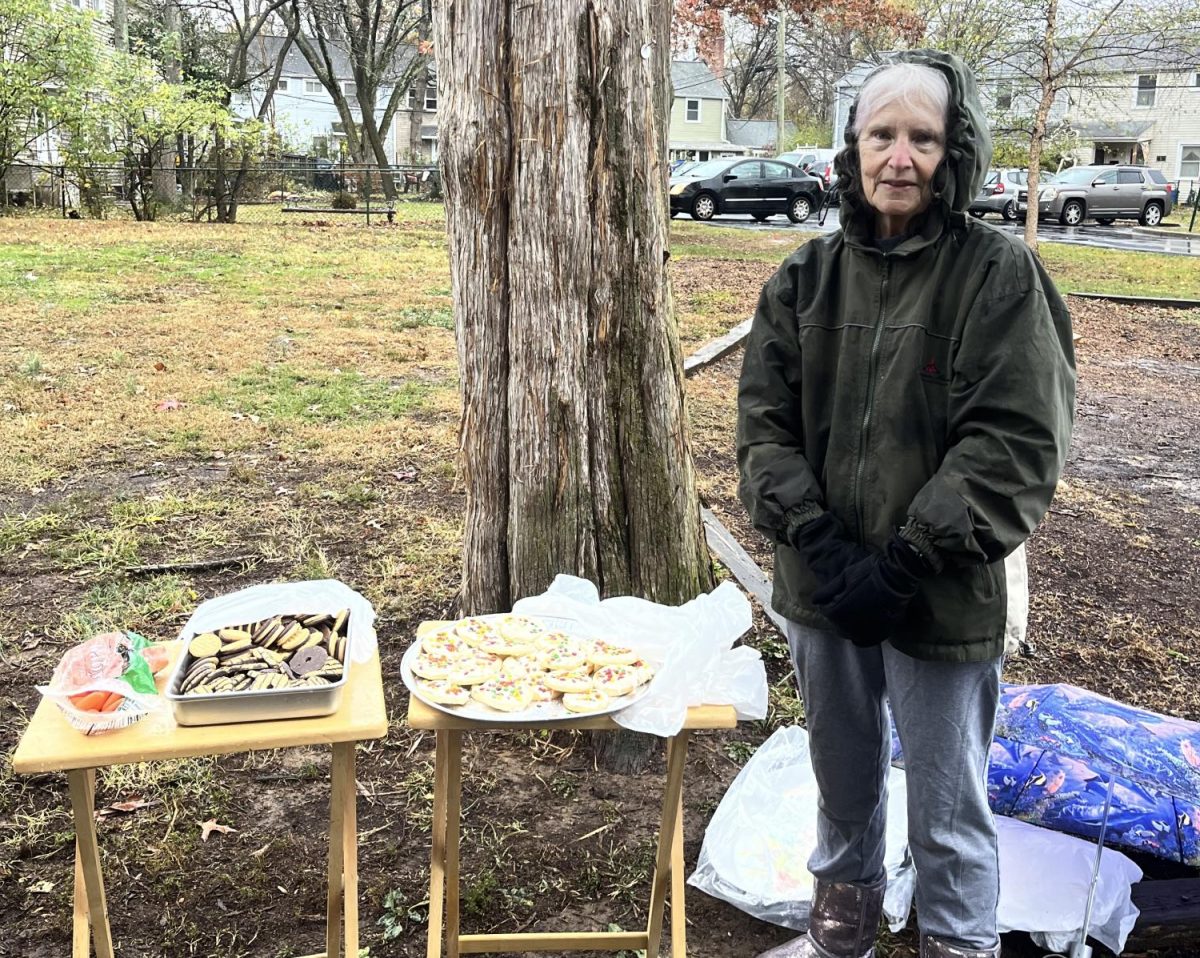 Ms.Sonneveldt standing next to her homemade cookies. 