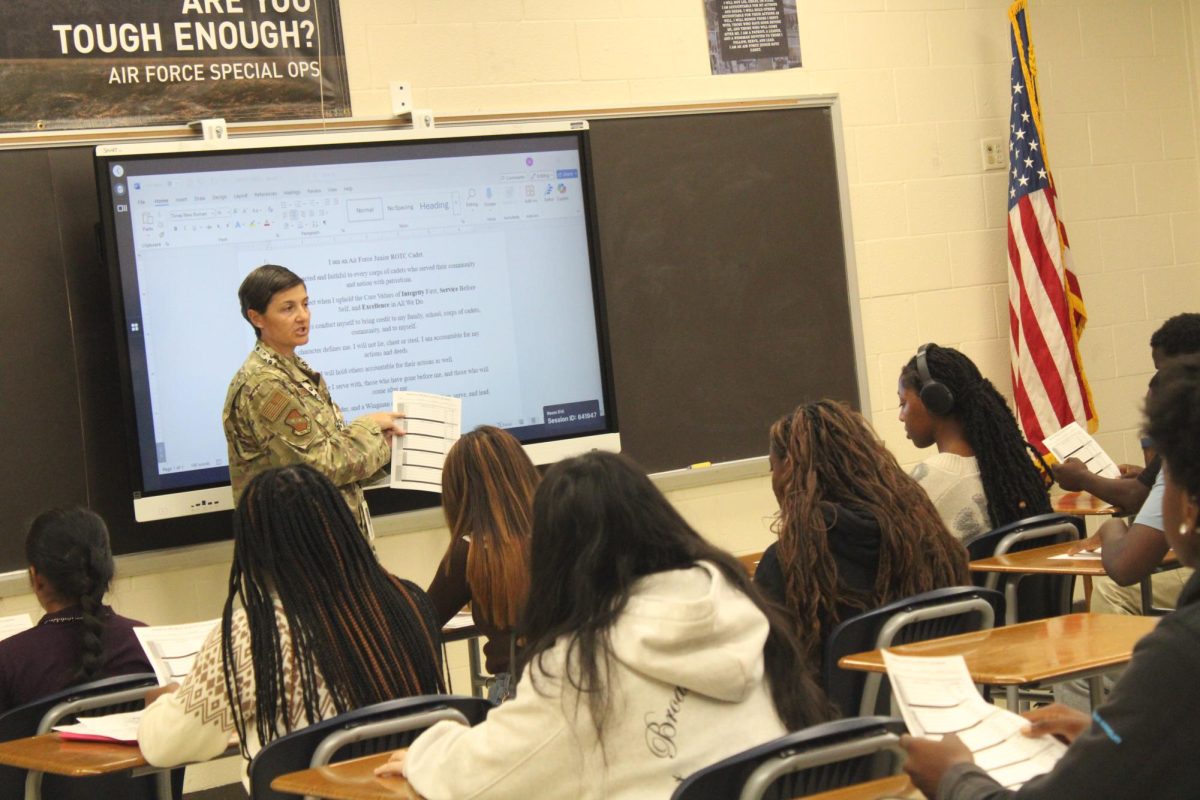 Sergeant Ackberg in action, engaging with her class.